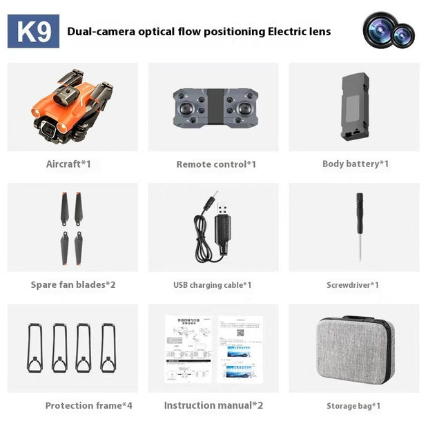 K9 Obstacle Avoidance Folding Drone For Aerial Photography Optical Flow HD Double Camera Four-axis